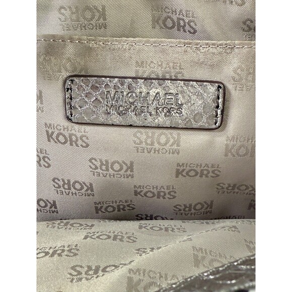 MICHAL KORS Large Hamilton Gray Luxury Embossed Leather Satchel Shoulder Bag - Picture 9 of 17